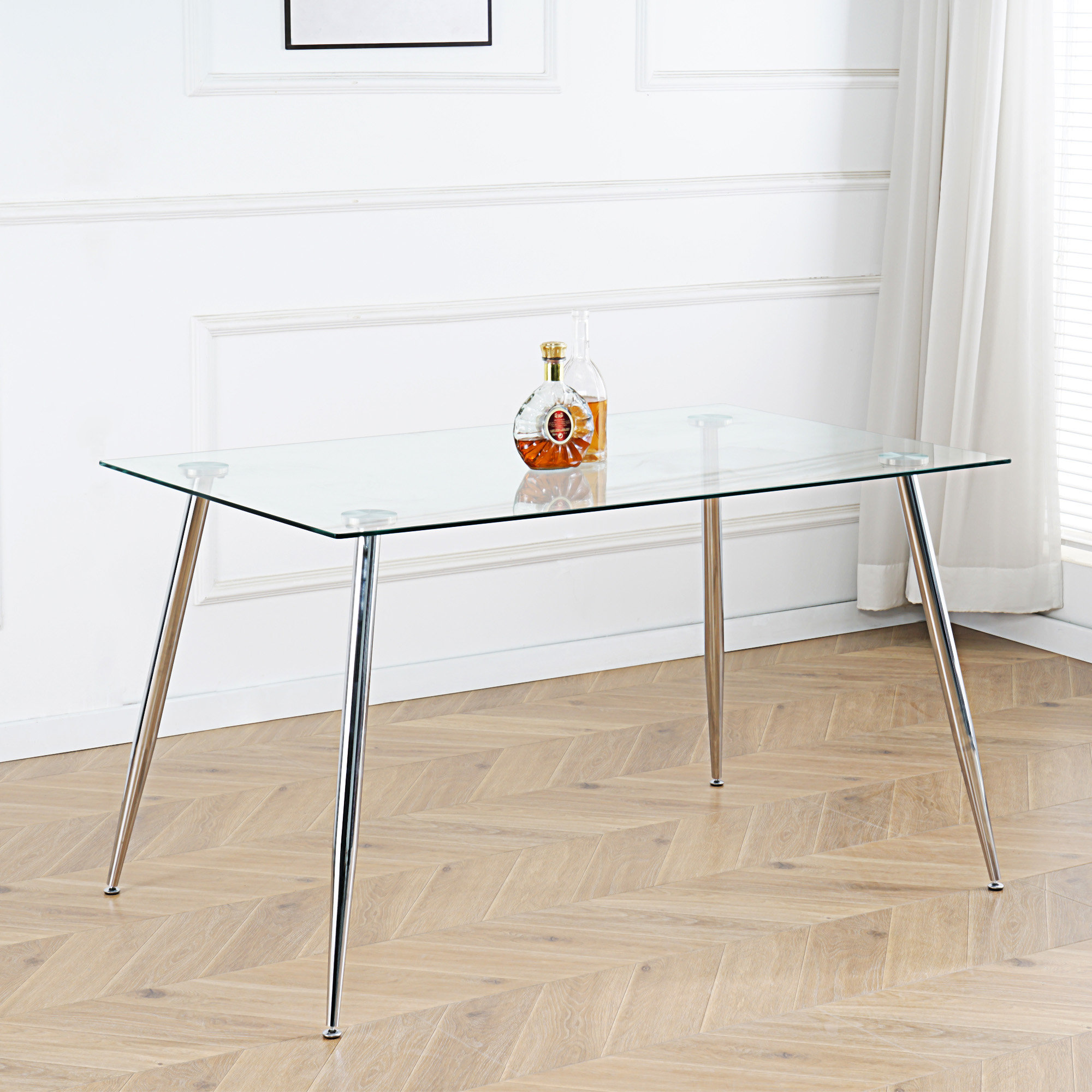 Ebern Designs Modern Kitchen Glass Dining Table 51" Rectangular